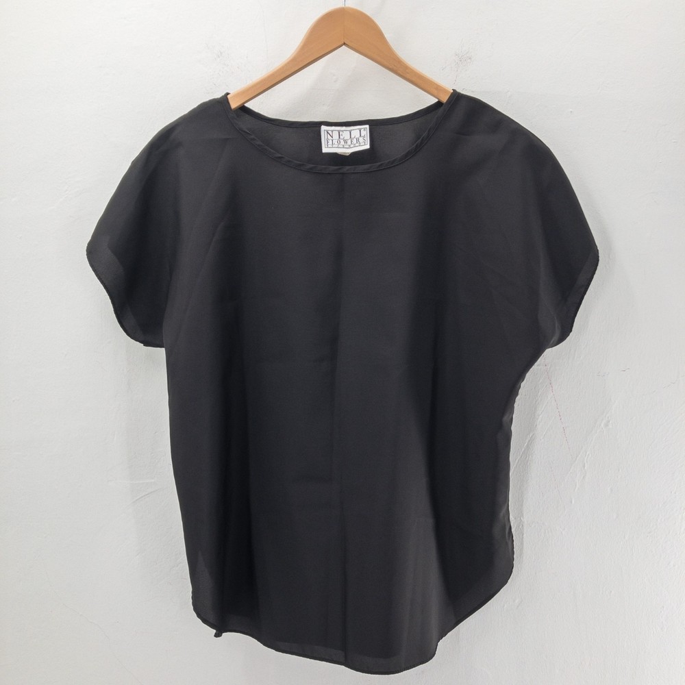 Vintage Nell Flowers J.G. Hook Short Sleeve Top Light Weight Black Size M - USA